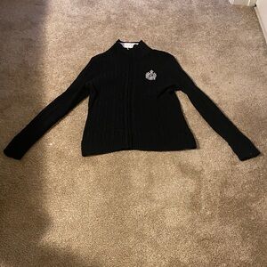Black Zip-Front Turtleneck Sweater with Crest Detail